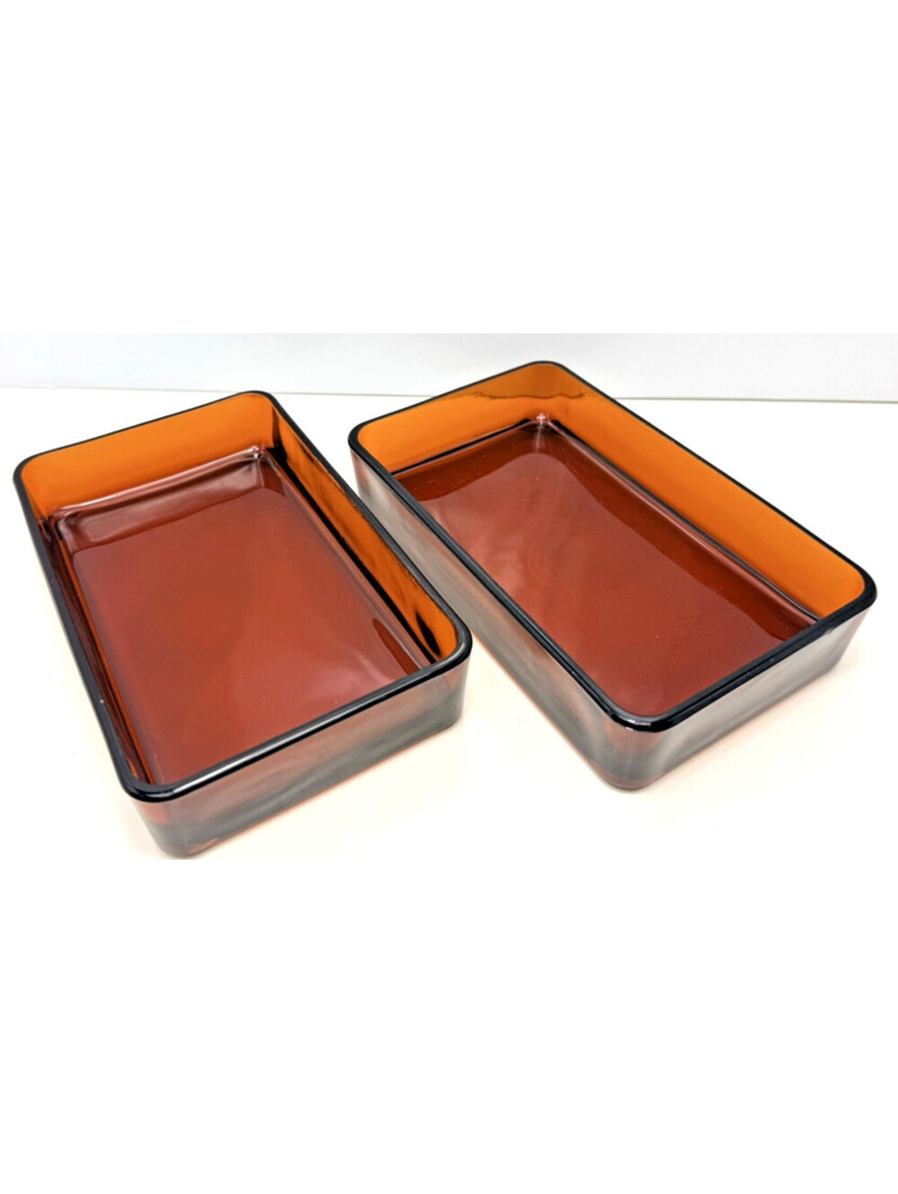 Vtg Vereco Smokey Amber Glass Dishes Rectangular Made In France 6.5"L x 4"W